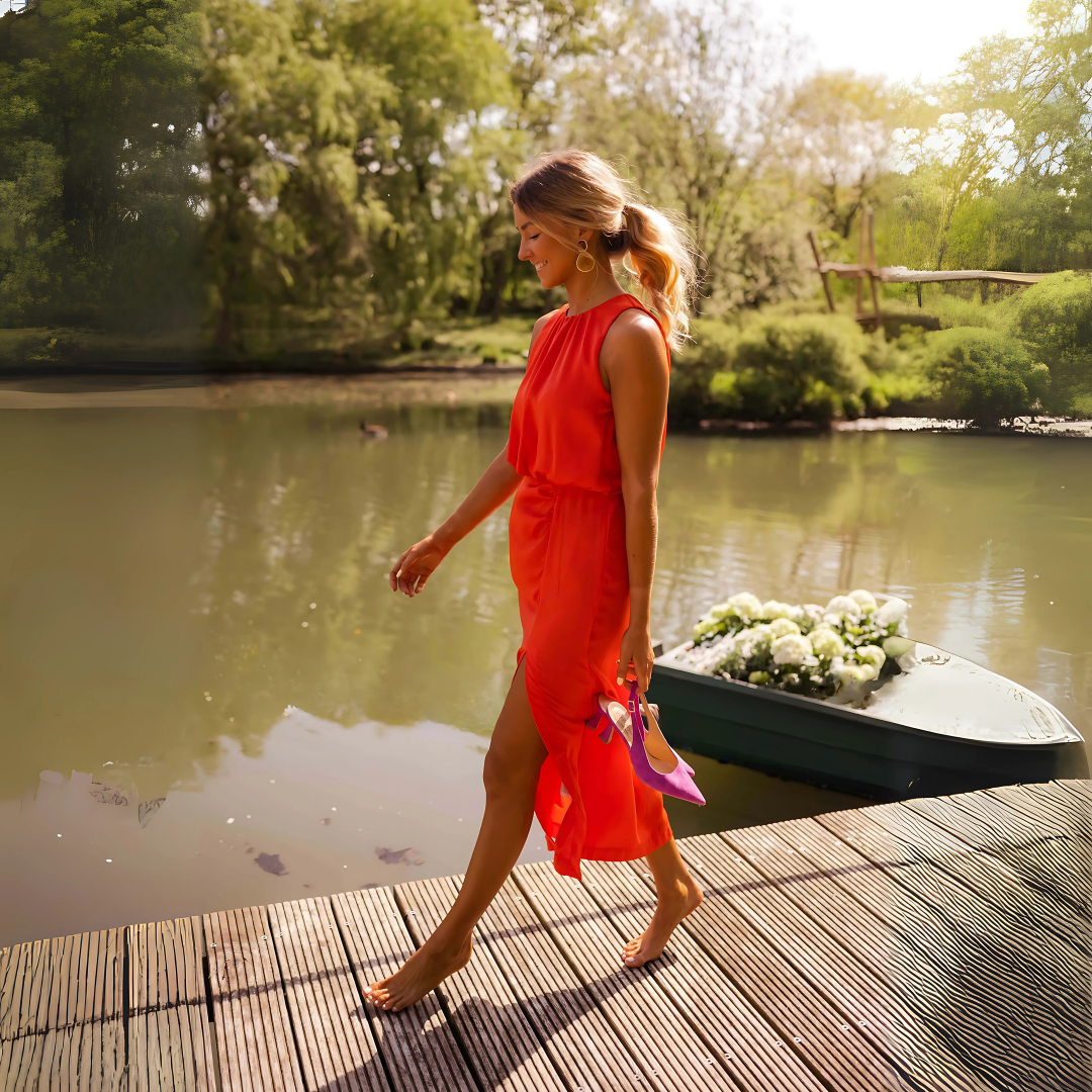Robe midi femme orange