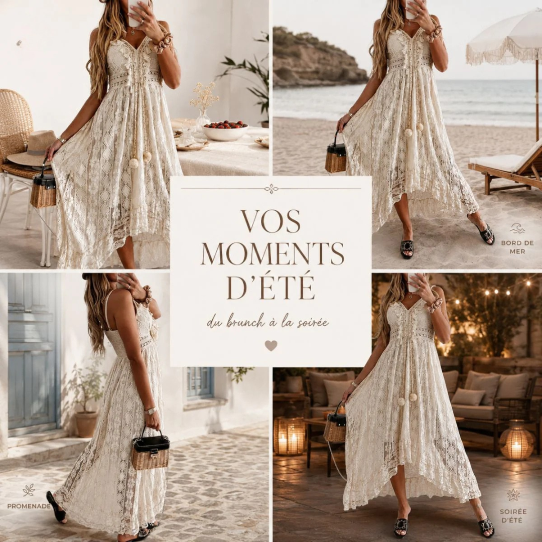 Langes, fließendes Sommerkleid aus Spitze – elegant und schick für Damen