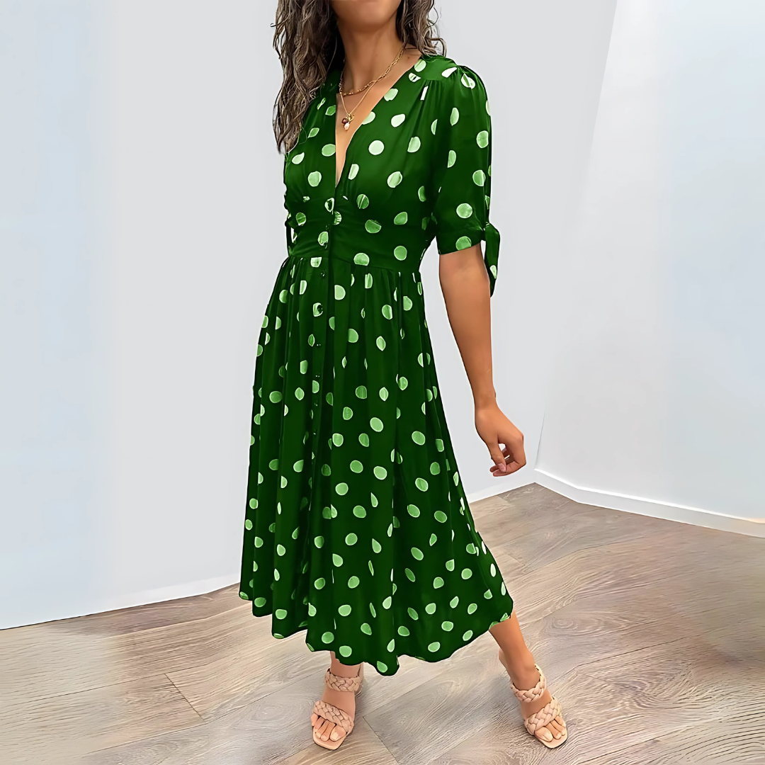 Robe mi-longue noire à pois