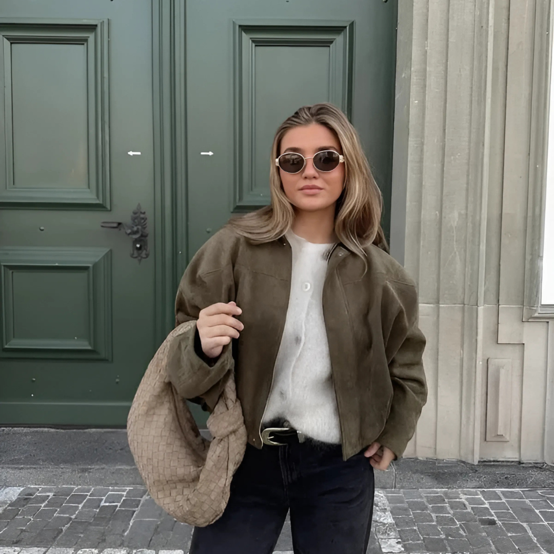 Blouson bomber stylé aspect suédine