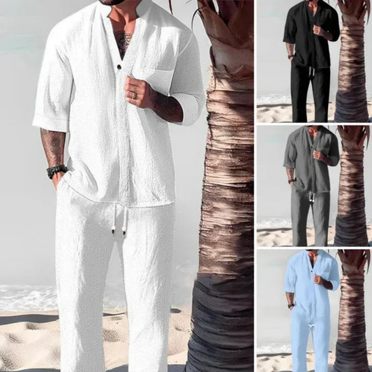 Ensemble chemise et pantalon en lin pour homme