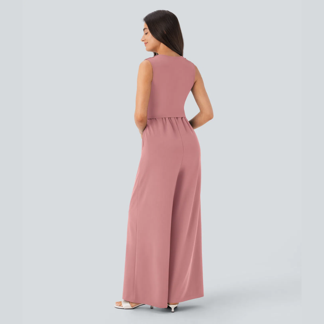 Eleganter ärmelloser Overall aus Satin