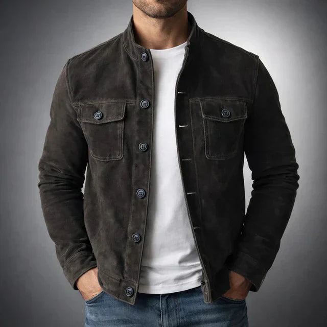 Herren-Wildlederjacke, mit Knopfleiste und elegant