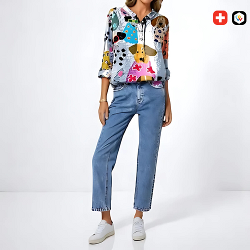 Chemise Femme à Imprimé Chien Élégant