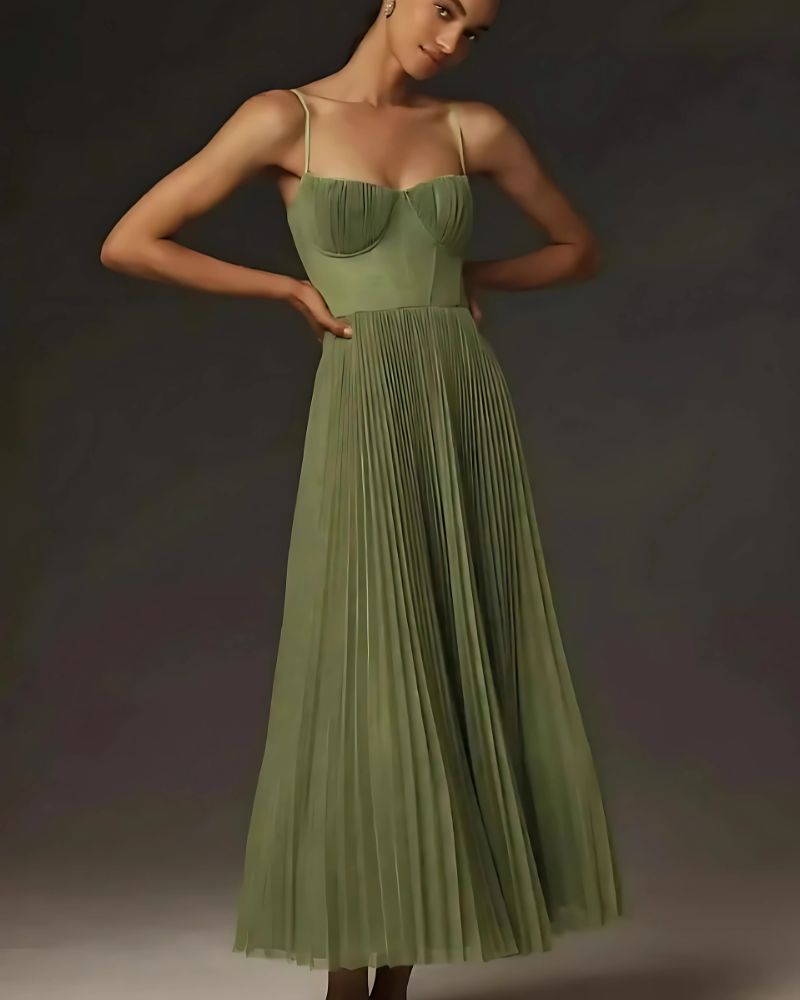 Bustier-Plissee-Tüll-Fit-&-Flare-Midi-Kleid