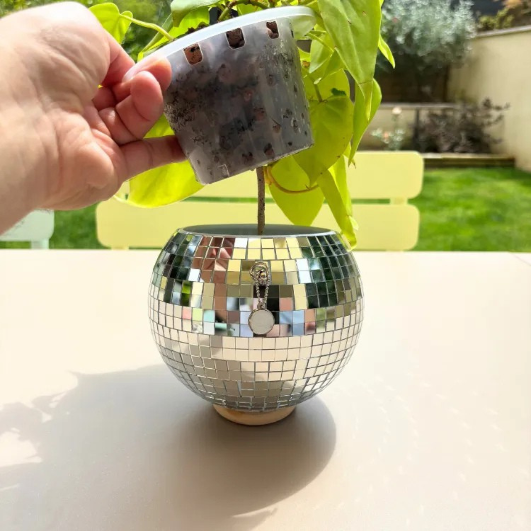 Cache-pot effet miroir suspendu
