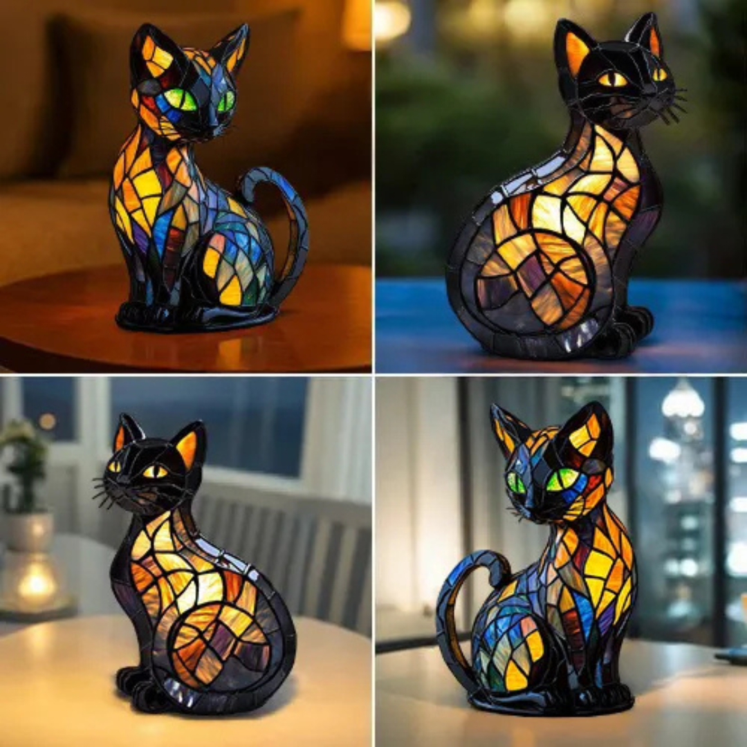 Lampe chat vitrail LED décorative