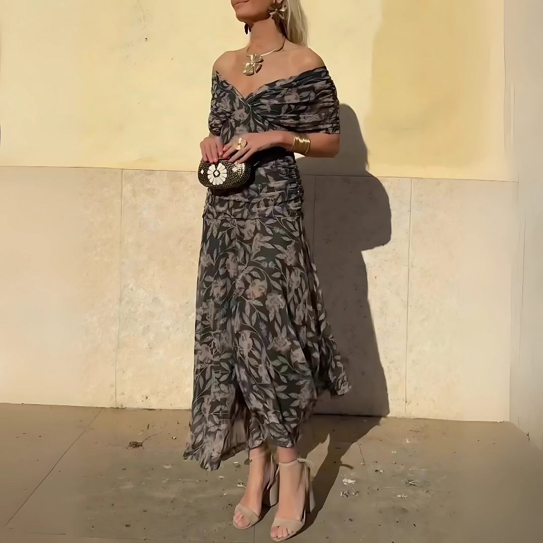Schulterfreies Maxikleid mit Blumenmuster