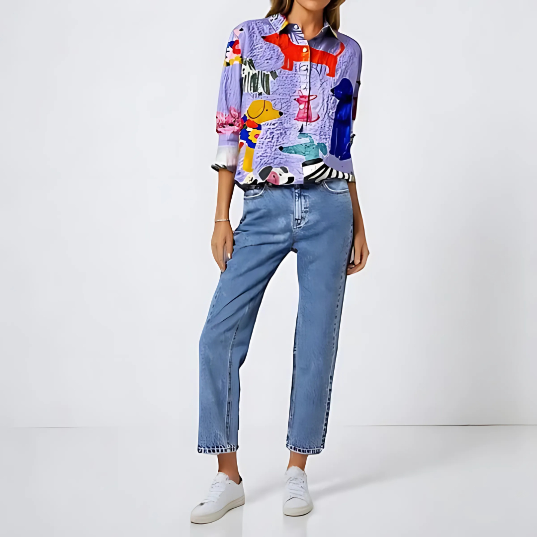 Chemise Femme à Imprimé Chien Élégant