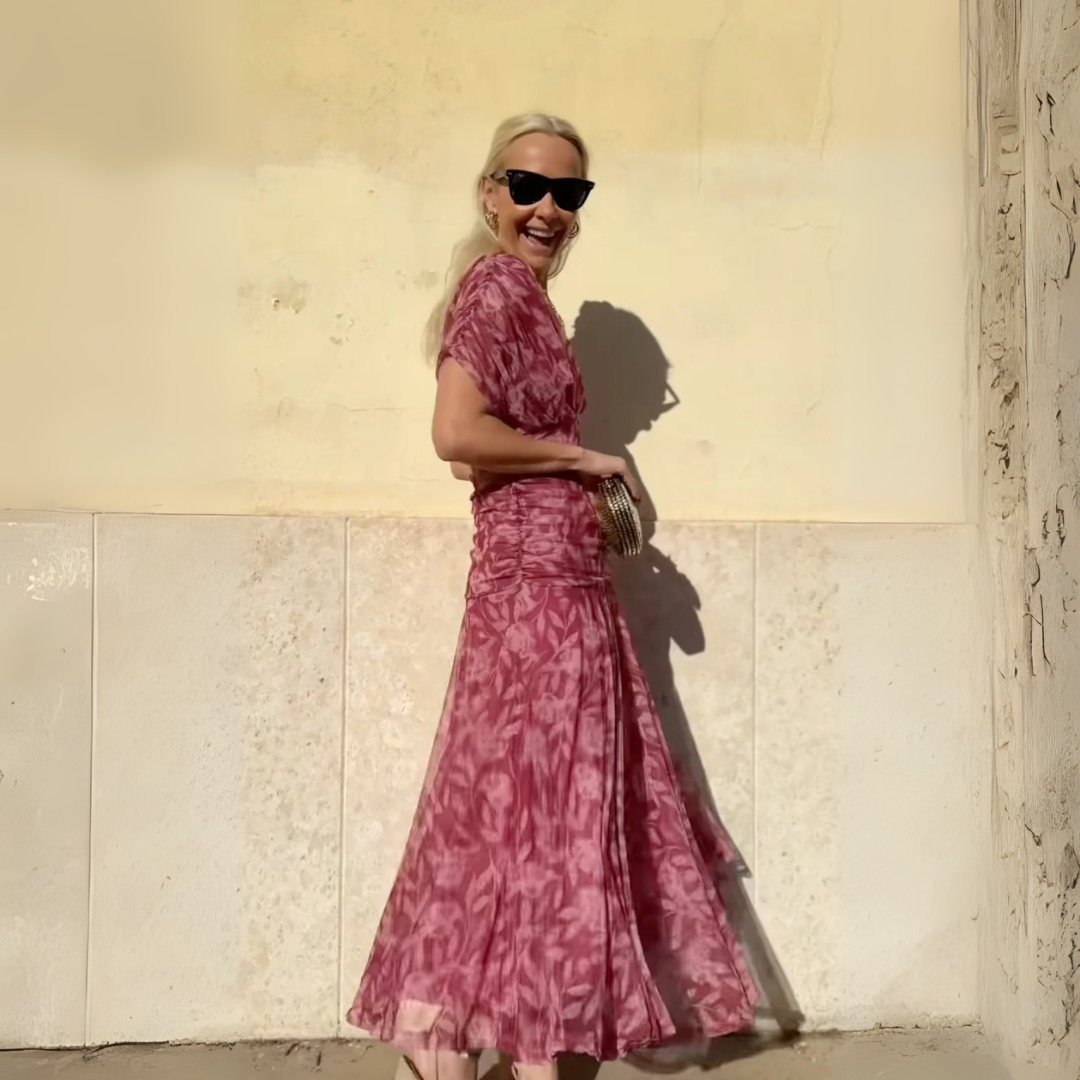 Robe longue imprimée col V - épaules dénudées