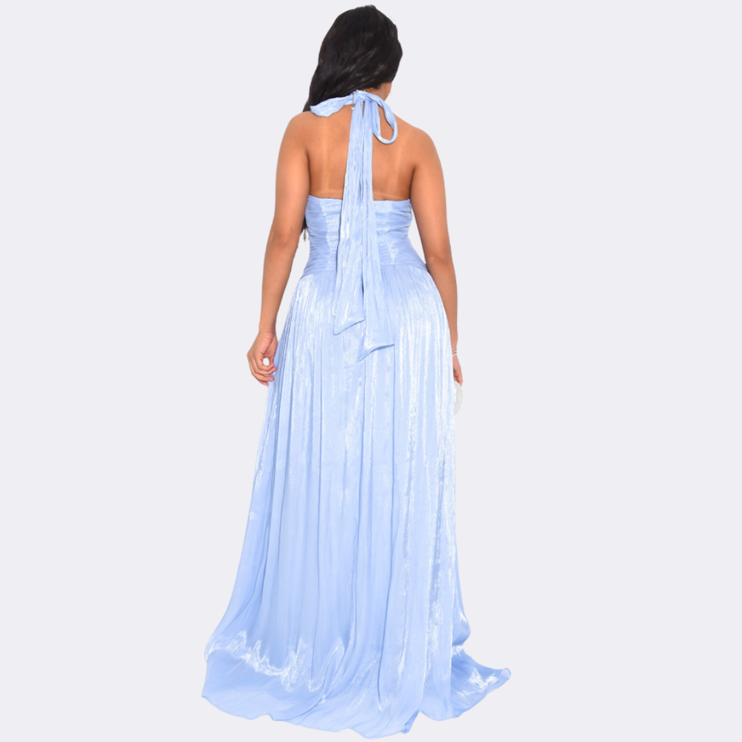 Robe Longue Satinée Dos Nu à Fente