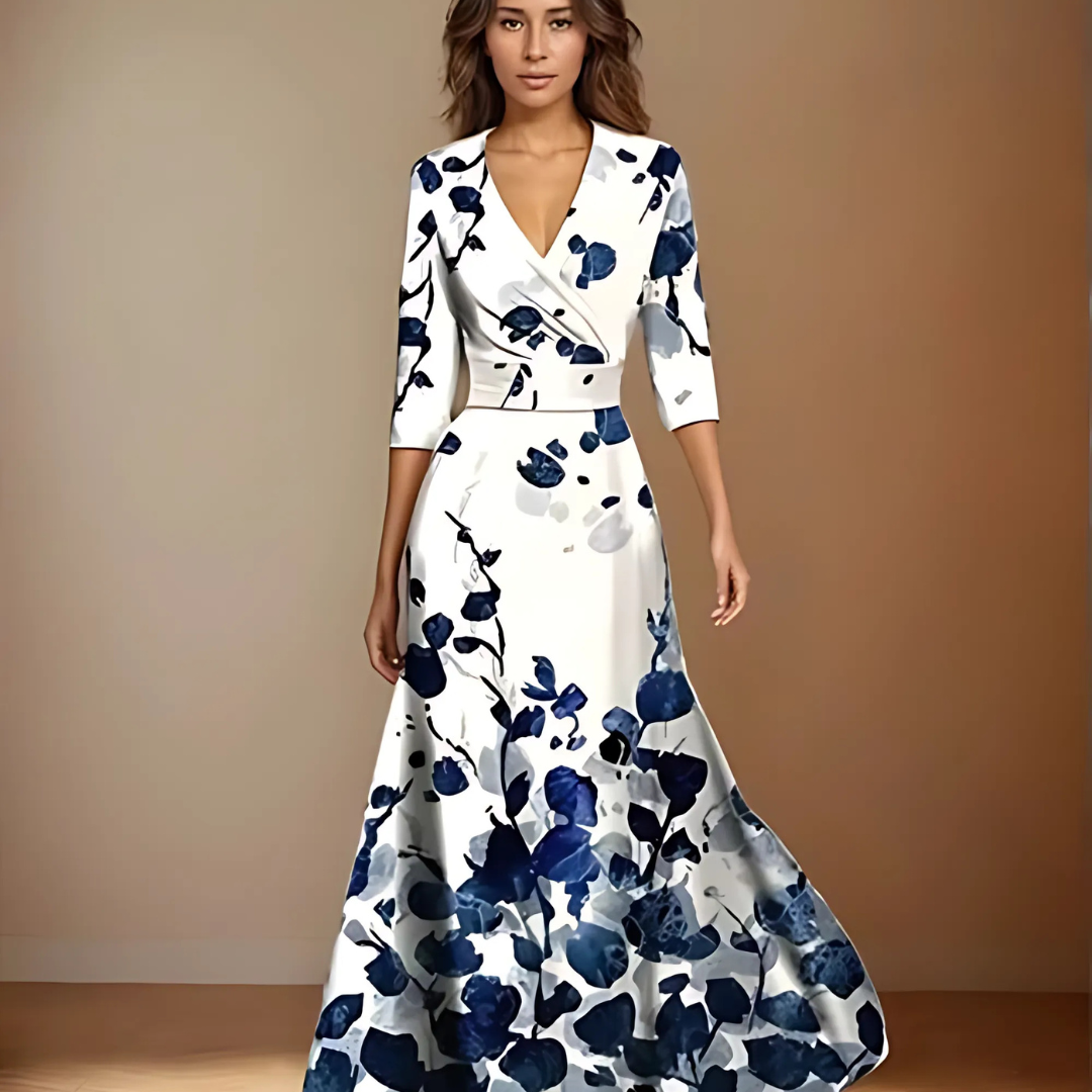 Robe longue portefeuille à fleurs