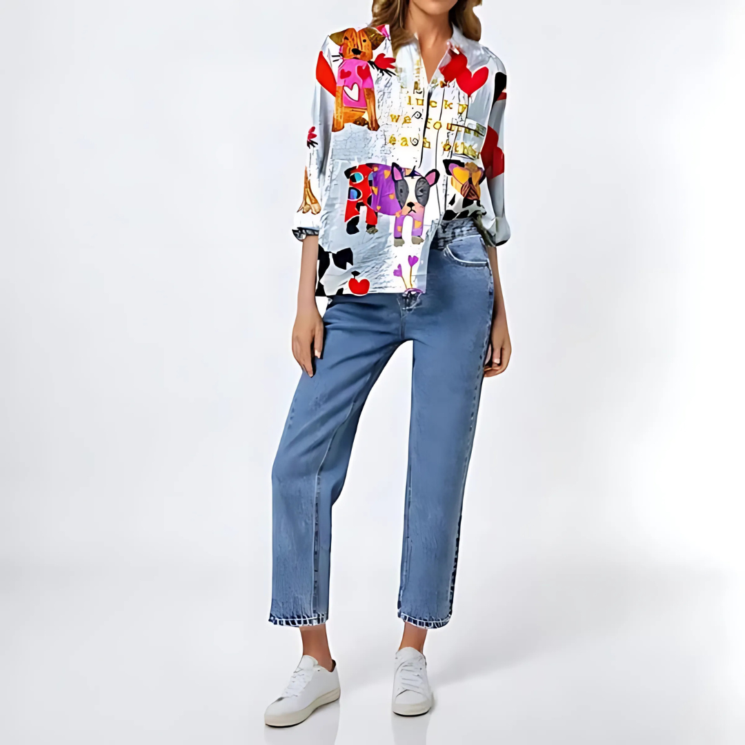 Chemise Femme à Imprimé Chien Élégant
