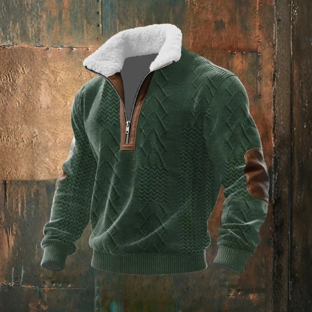 Pull zippé à col montant doublé