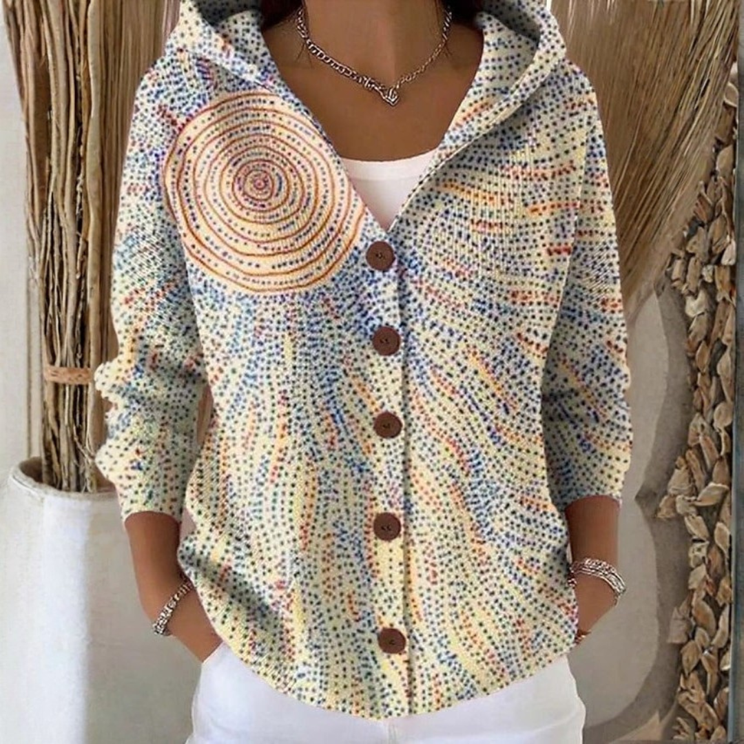 Farbige Strickjacke mit Kapuze für Damen