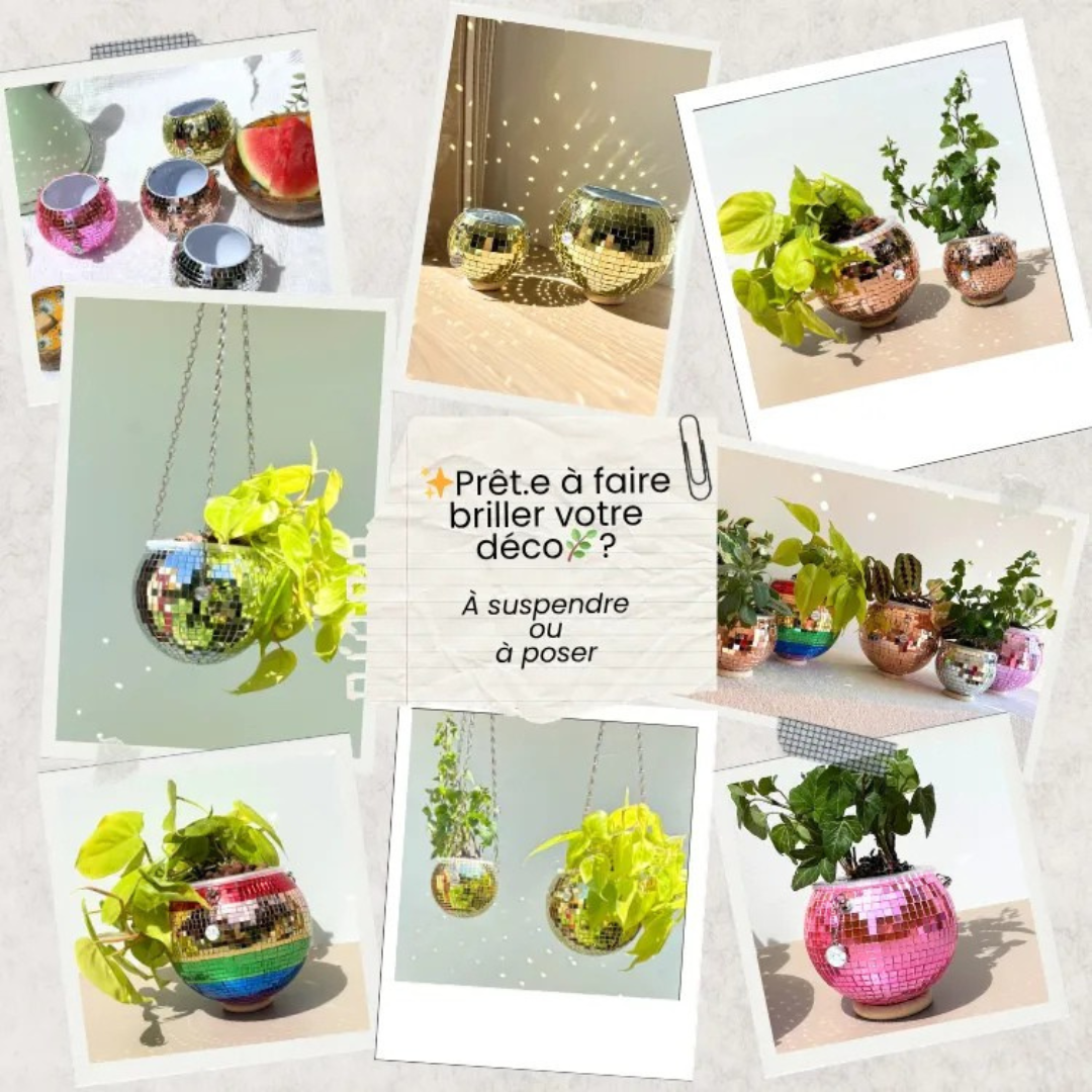 Cache-pot effet miroir suspendu