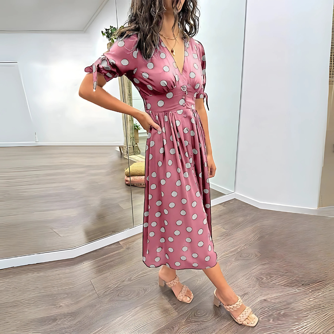Robe mi-longue noire à pois