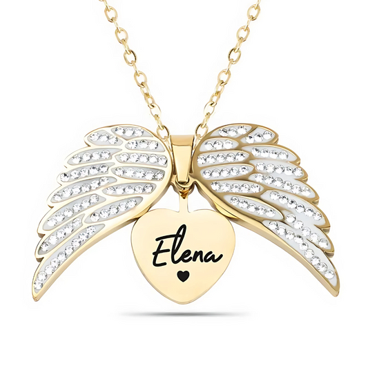 Collier Cœur Ailé Personnalisé – Gravure Prénom & Ailes d’Ange