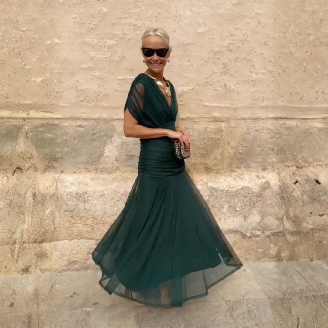 Robe longue fluide à manches 3/4