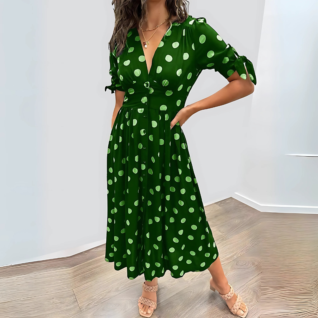 Robe mi-longue noire à pois