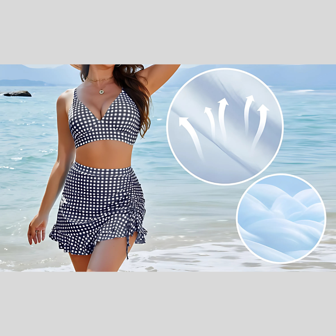 Zweiteiliger Badeanzug mit Kariertem Druck