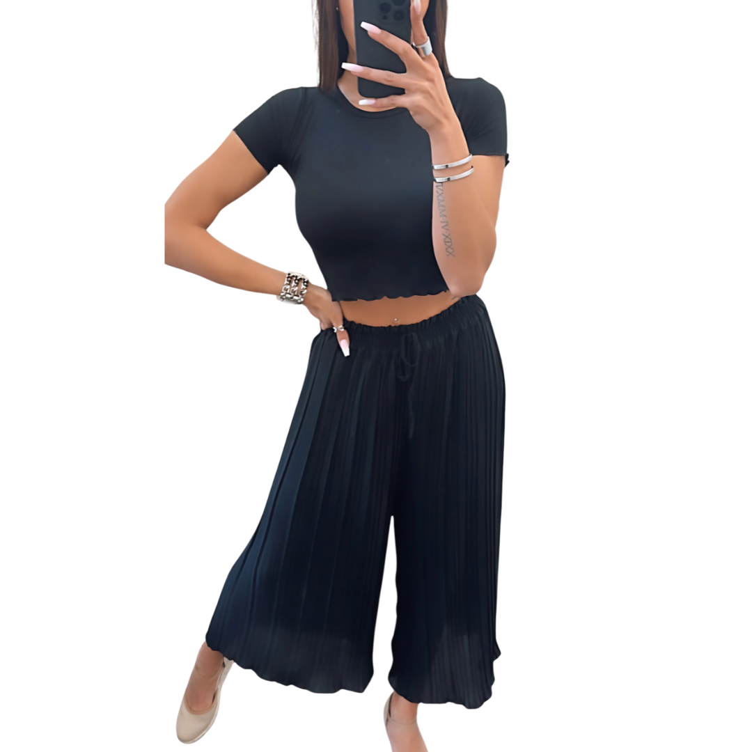 Schwarze Plissee Hose