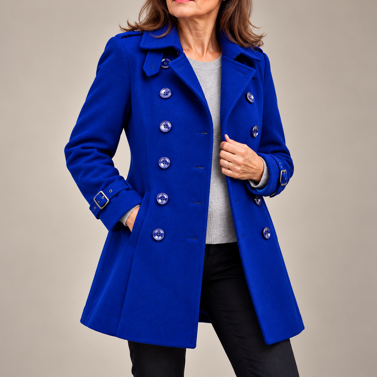 Manteau Long Femme Élégant à Double Boutonnage