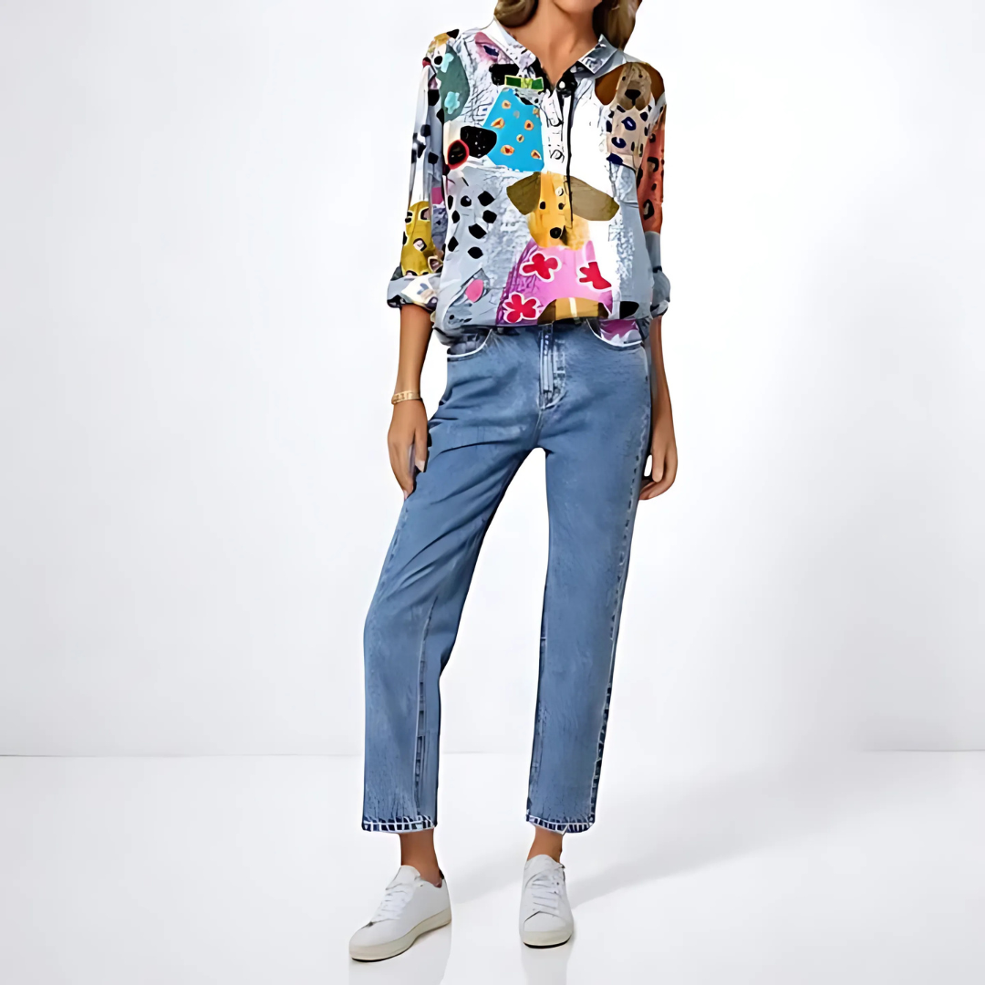 Chemise Femme à Imprimé Chien Élégant