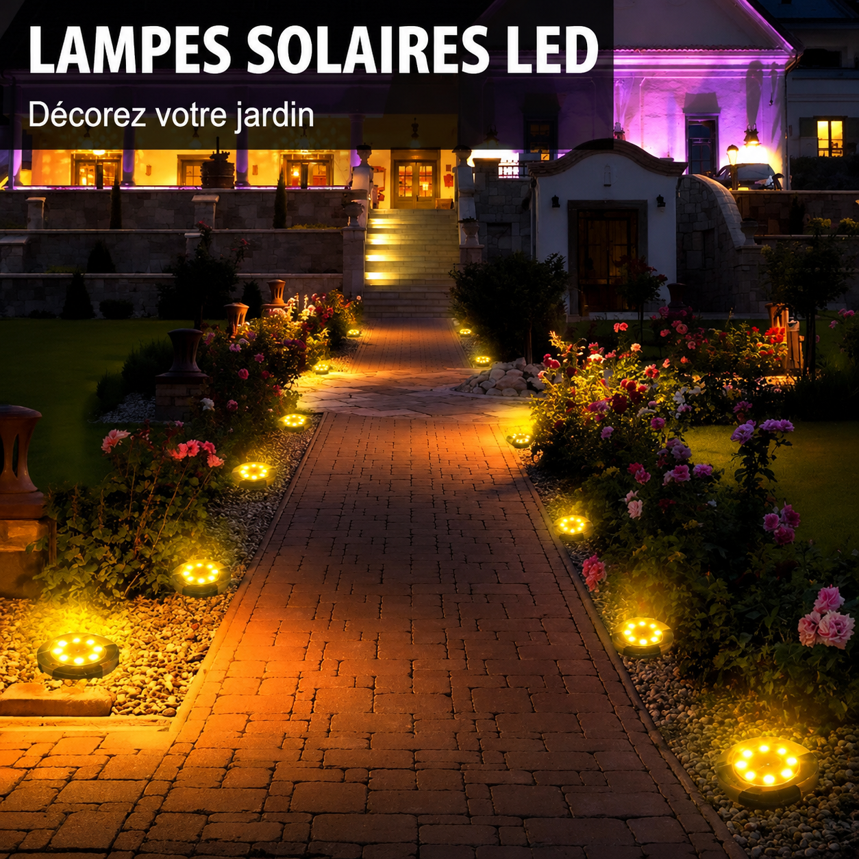 Lampe solaire extérieure LED en acier
