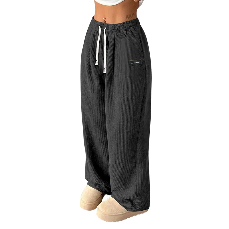 Pantalon femme en velours côtelé ample avec taille ajustable