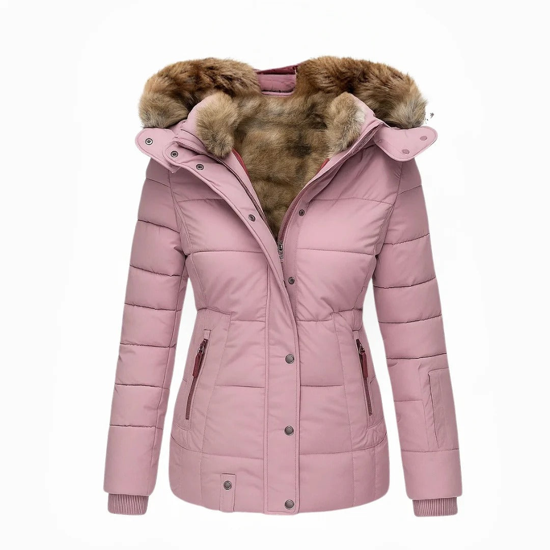 Manteau d’hiver femme élégant avec col en fausse fourrure