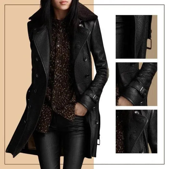 Manteau en cuir élégant femme