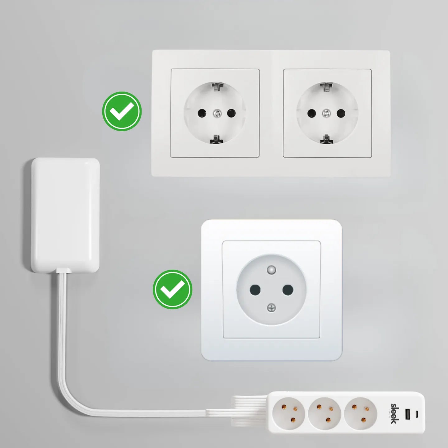 Multiprise ultra-plate avec cache-prise intégré