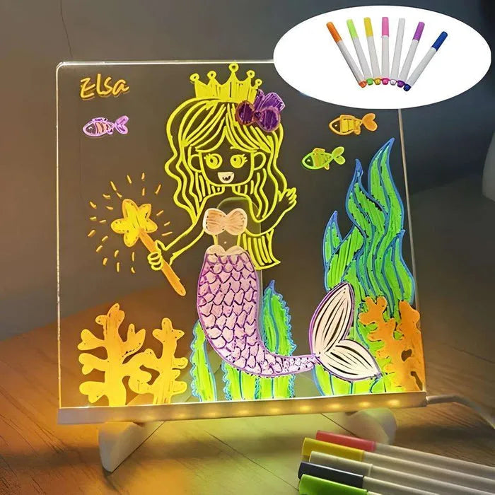 Tablette à dessin LED lumineuse avec 7 stylos – Réutilisable & Créative