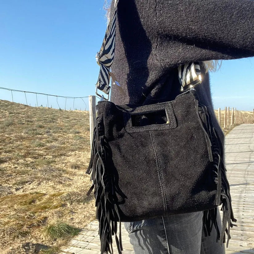 Sac bandoulière en cuir à franges