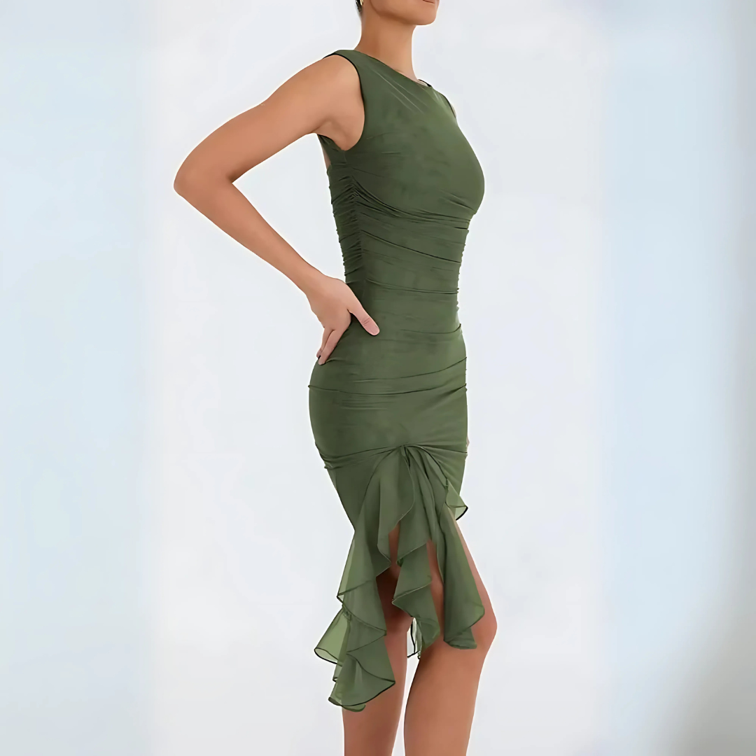 Elegantes Rüschen-Midikleid für besondere Anlässe