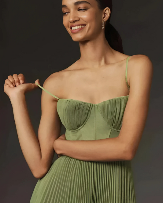 Bustier-Plissee-Tüll-Fit-&-Flare-Midi-Kleid