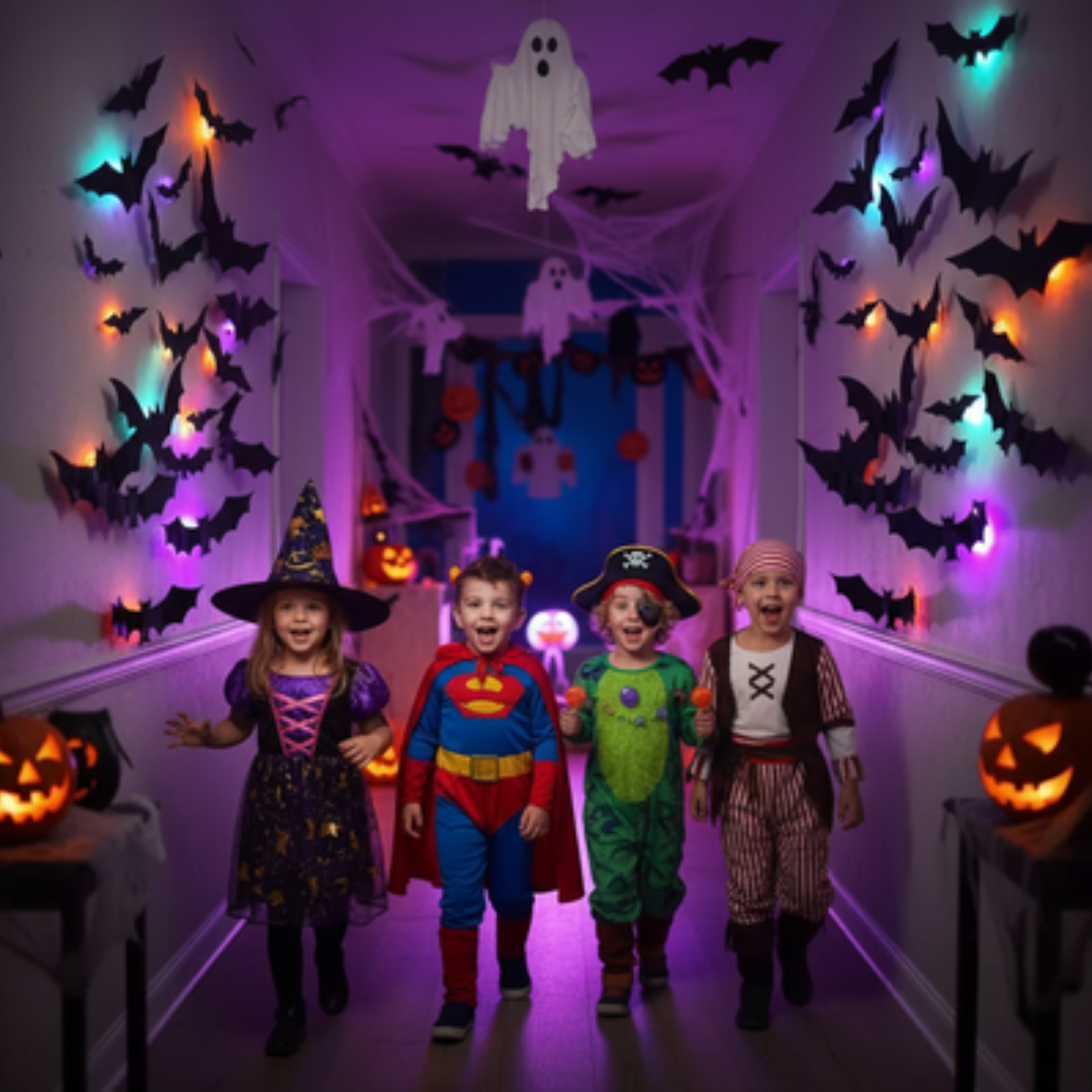 Leuchtende 3D-Fledermäuse als Halloween-Dekoration