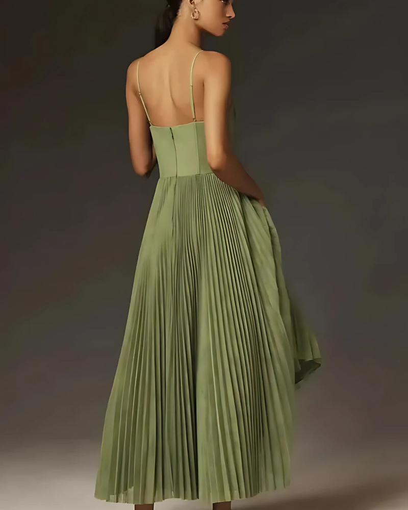 Bustier-Plissee-Tüll-Fit-&-Flare-Midi-Kleid