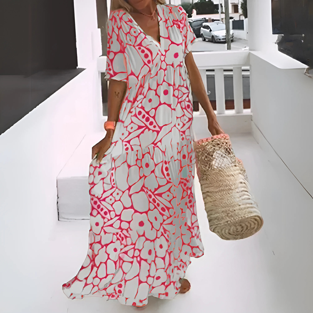 Langes, fließendes Kleid mit Blumenmuster