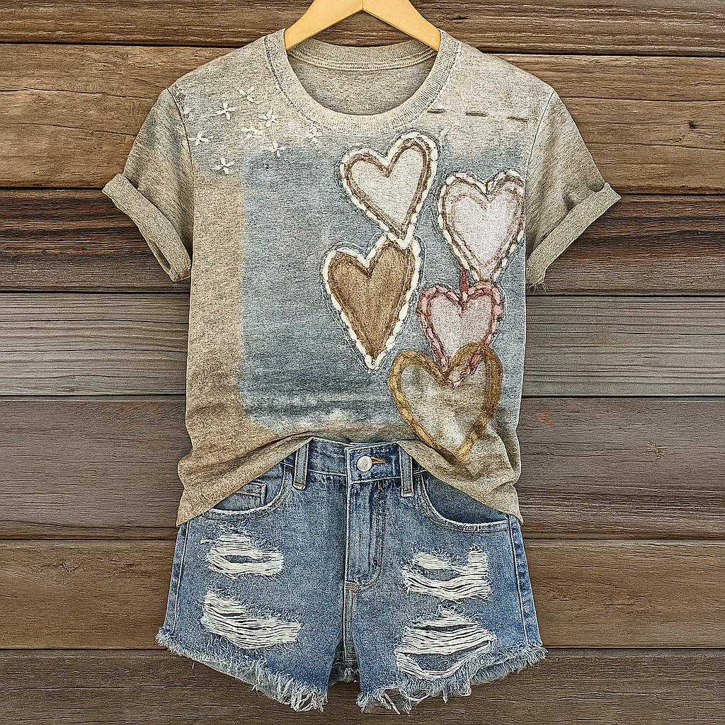 Lässiges T-Shirt Cœur Bohème – Große Größe