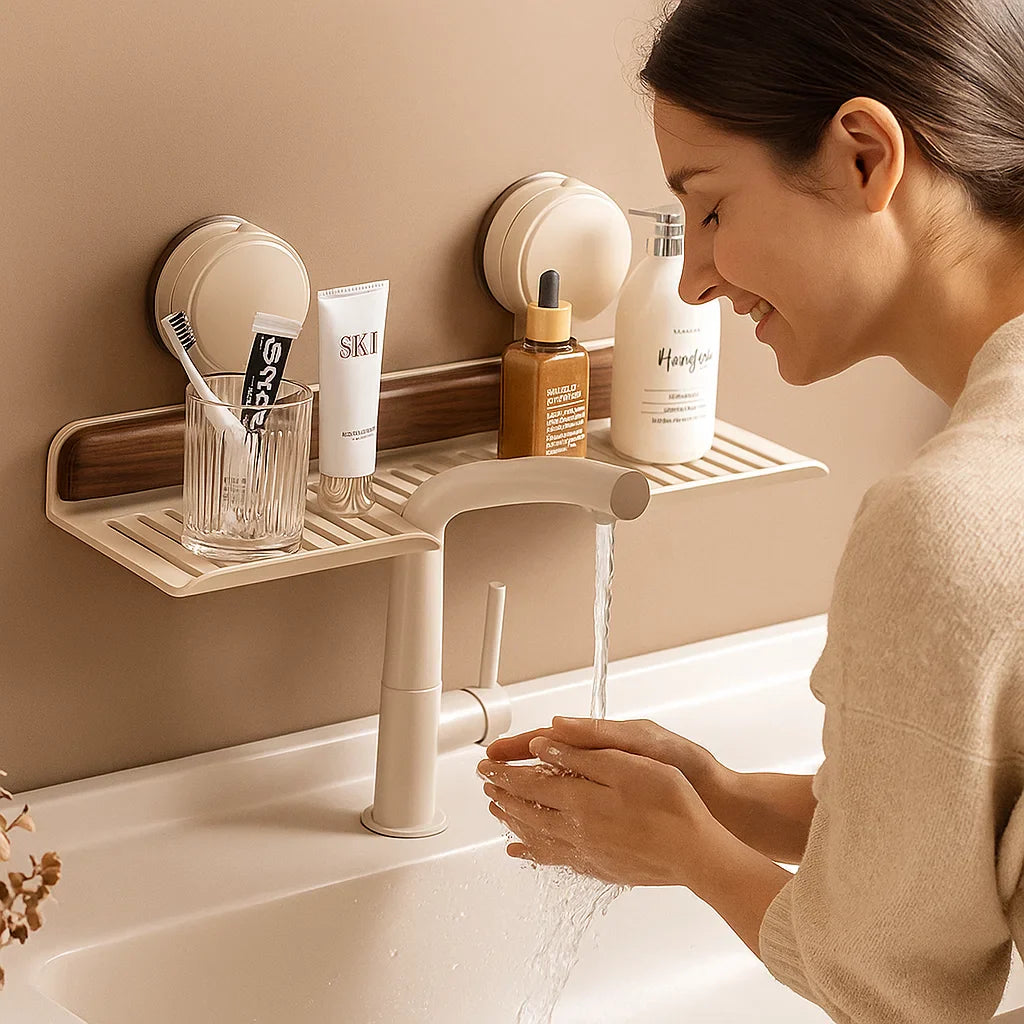 Badezimmer Saugnapf Ablage im Walnuss-Design