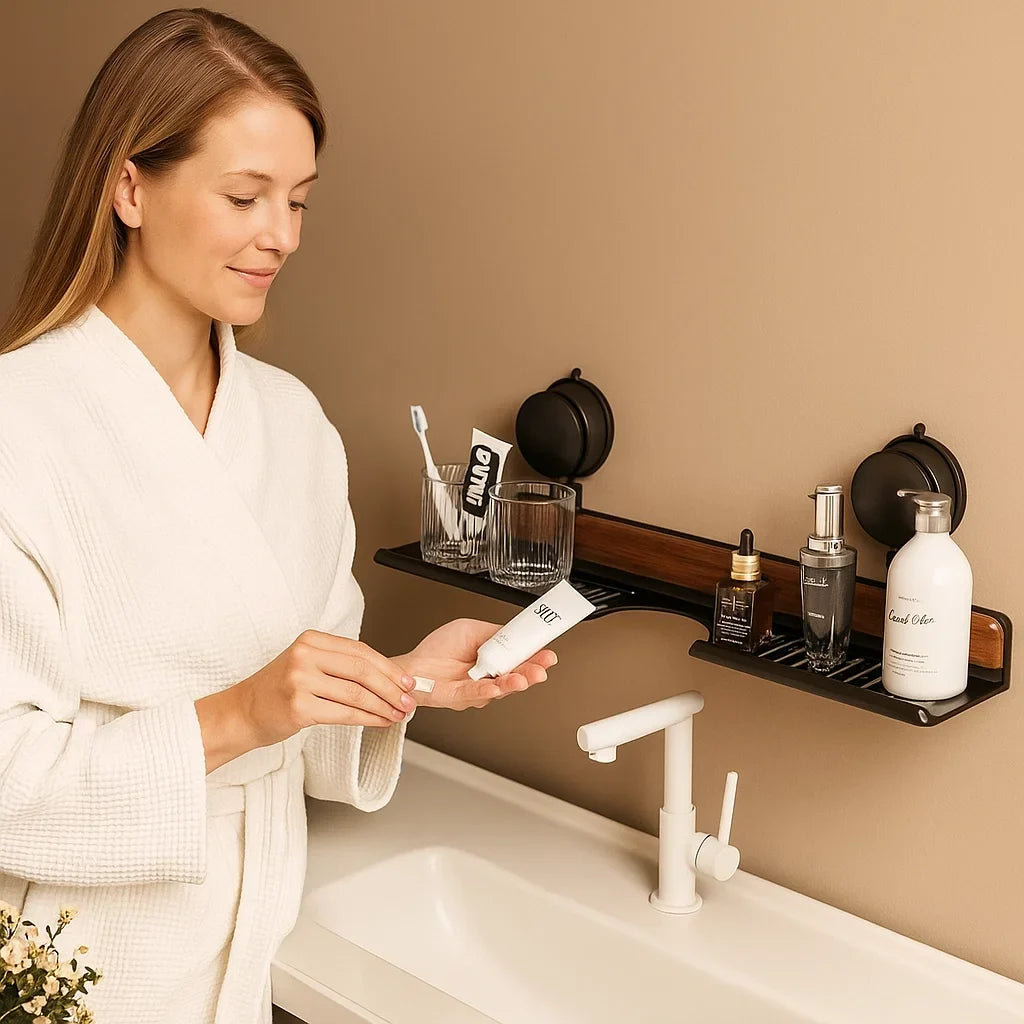 Badezimmer Saugnapf Ablage im Walnuss-Design