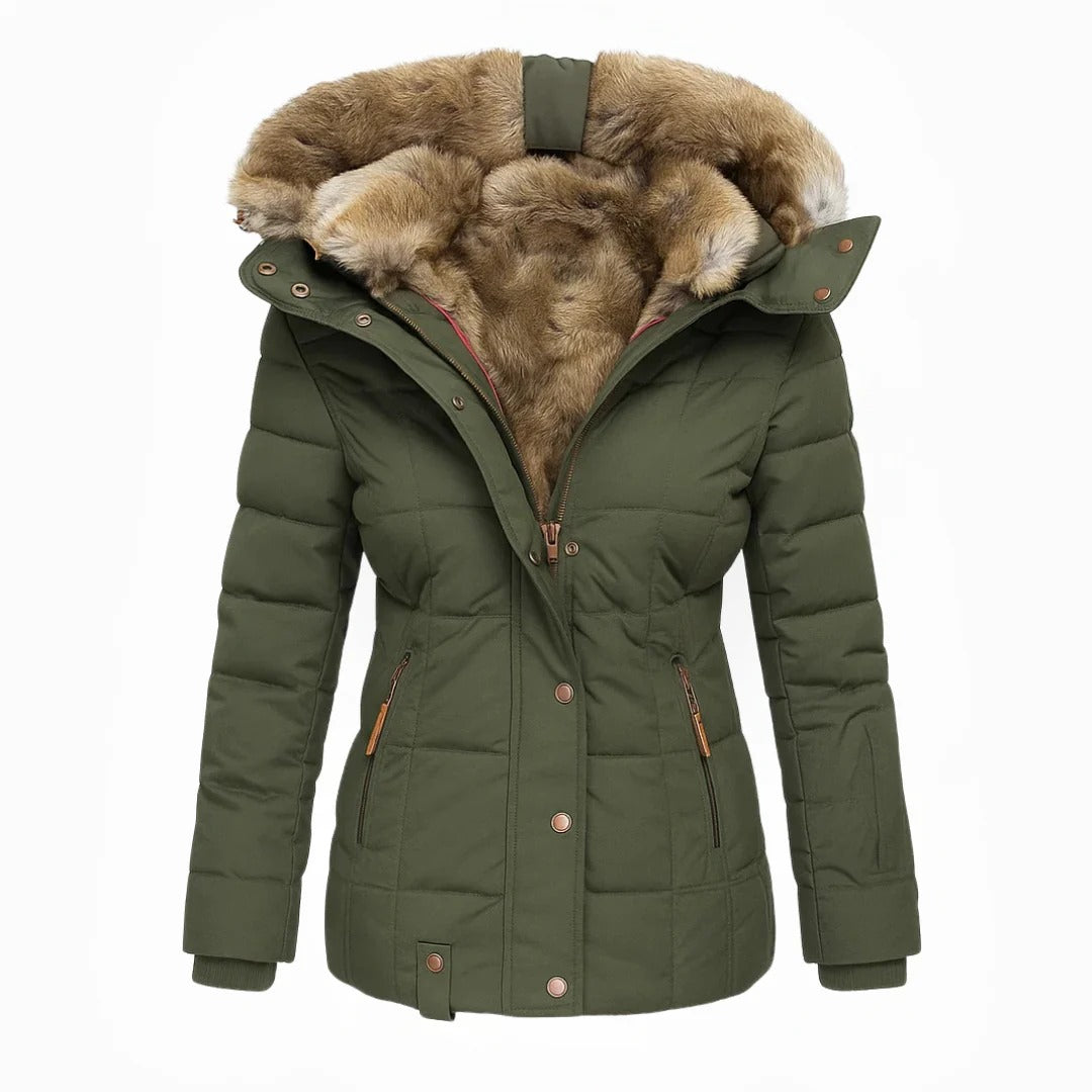 Eleganter Damen-Wintermantel mit Kunstpelzkragen