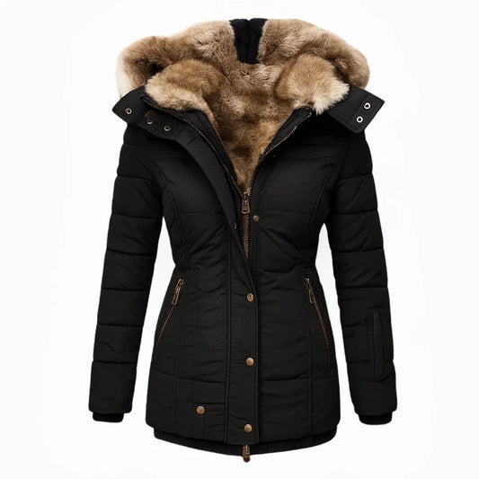 Eleganter Damen-Wintermantel mit Kunstpelzkragen