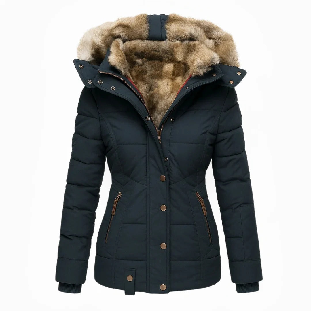 Eleganter Damen-Wintermantel mit Kunstpelzkragen