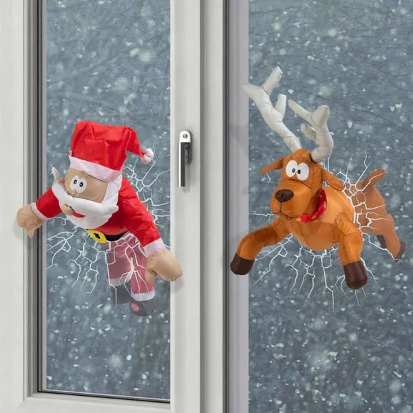 Weihnachtsdekorationen Weihnachtsmann und zerquetschtes Rentier