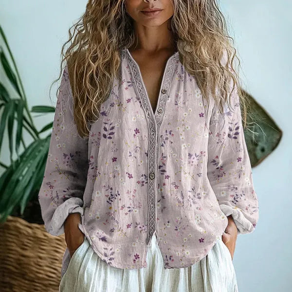 Lockere Bluse mit Vintage-Blätterdruck