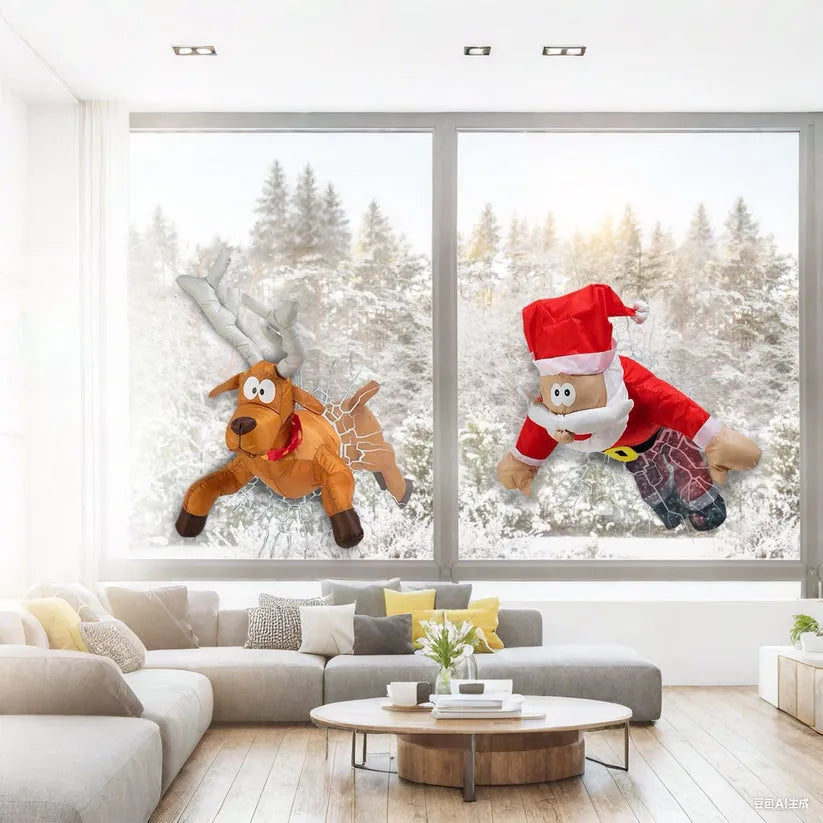 Weihnachtsdekorationen Weihnachtsmann und zerquetschtes Rentier