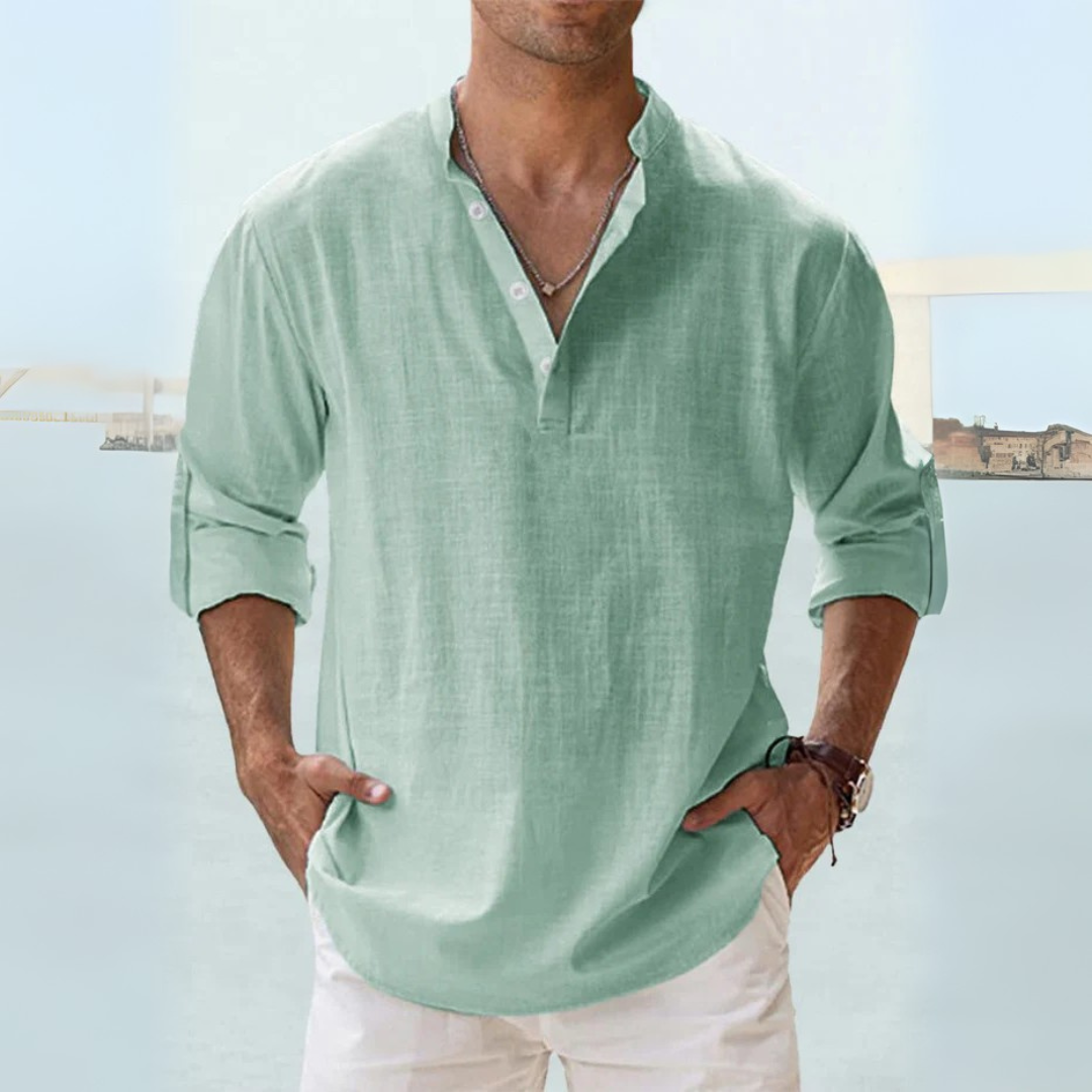 Camicia di lino traspirante con colletto spaccato